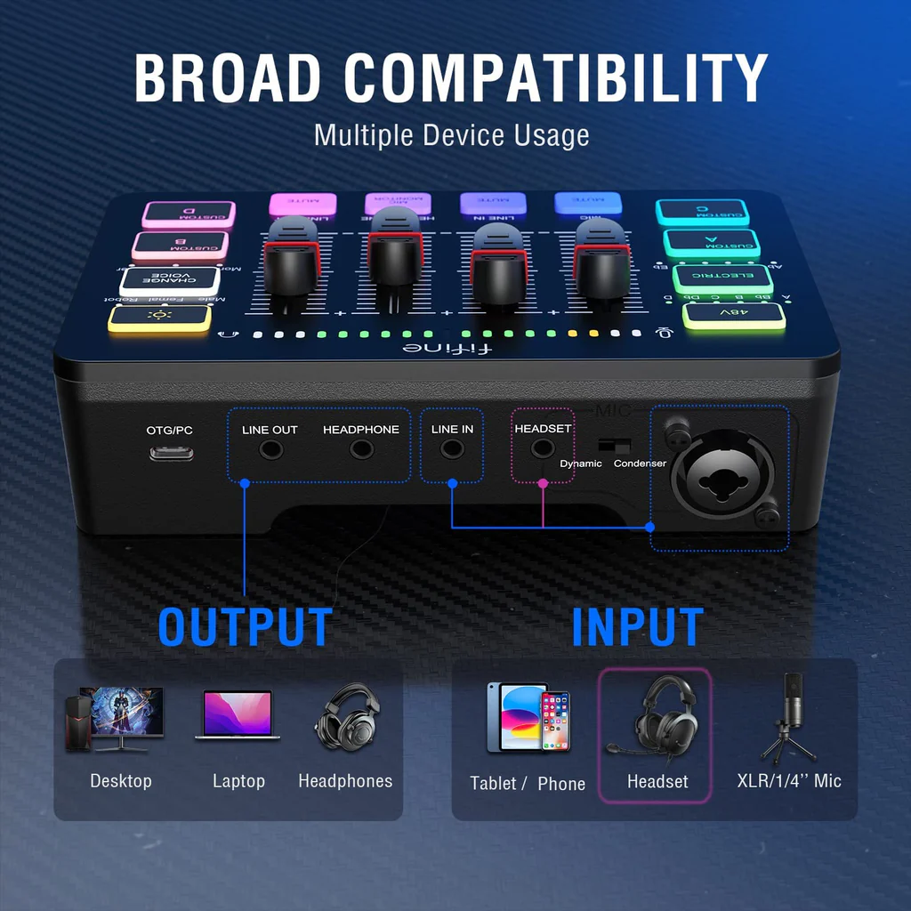Fifine Ampligame SC3 Gaming Usb Mixer With Xlr, headset Input, Monitoring Fifine Ampligame SC3 Gaming Usb Mixer With Xlr, headset Input, Monitoring